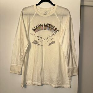 Aerie Women’s Warm Wishes Cream Graphic Long Sleeve Size Medium